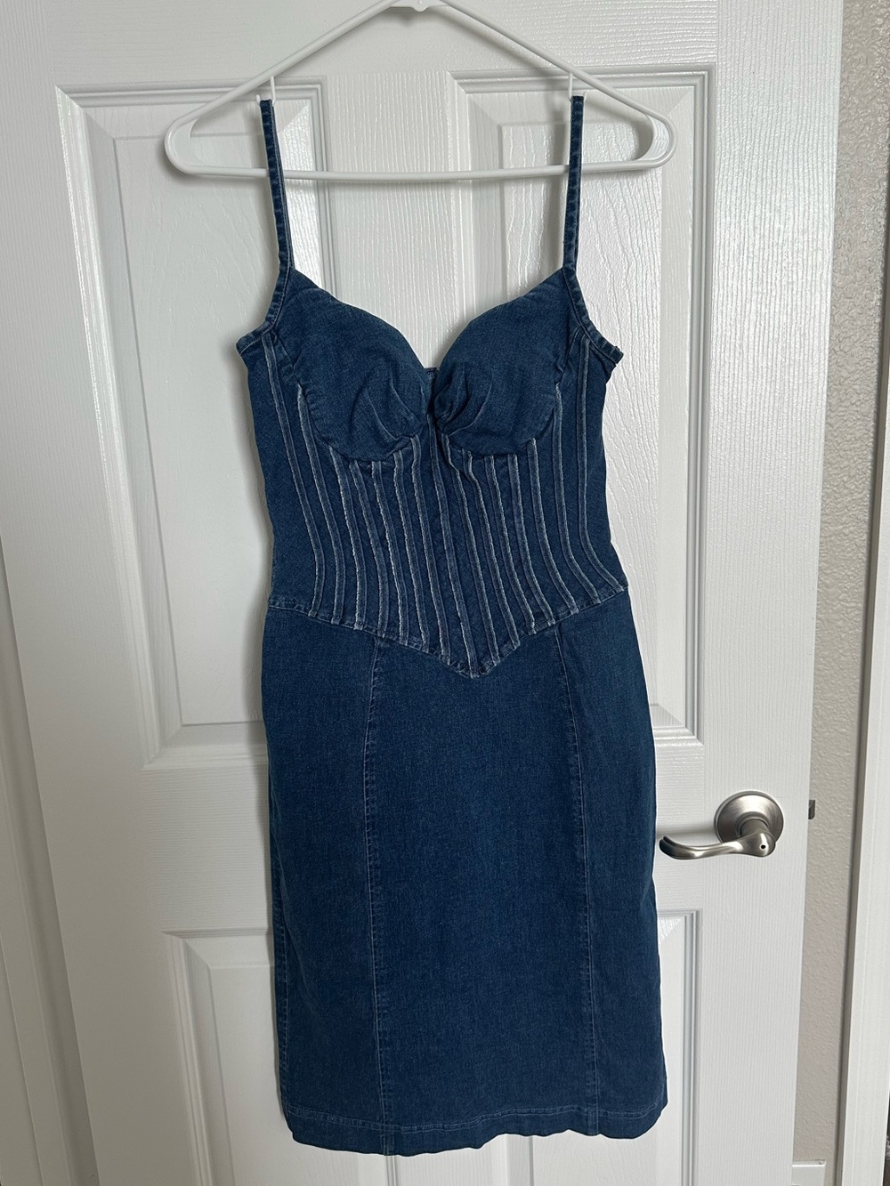 Vintage Dark Blue Denim Bustier Midi Dress - Made in USA